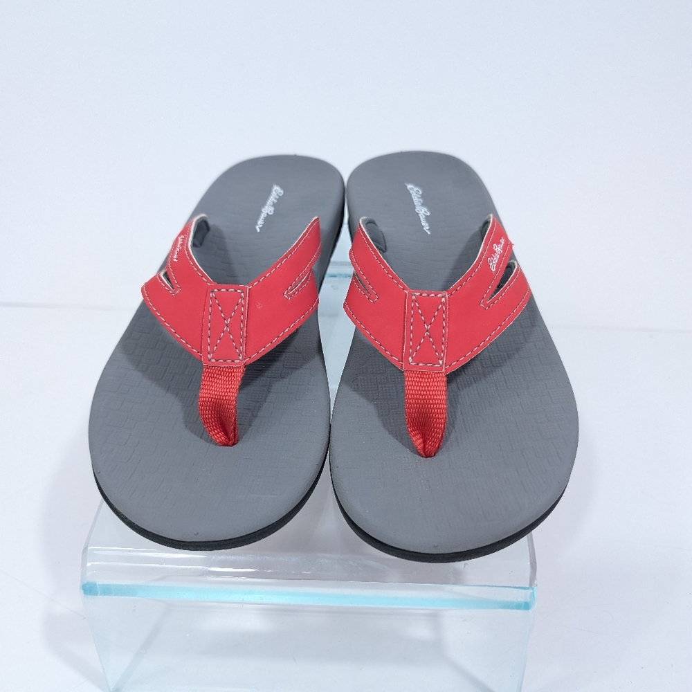 Eddie Bauer Women Flip Flops sz 7 Red Faux Leather Sandals Toe Post beach - Picture 5 of 10